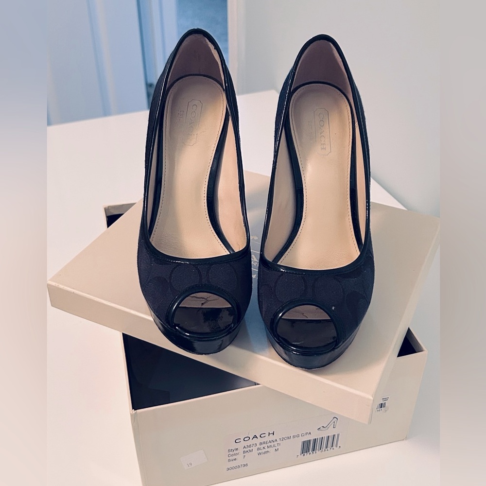 Coach Elegant Black Peep Toe Heels